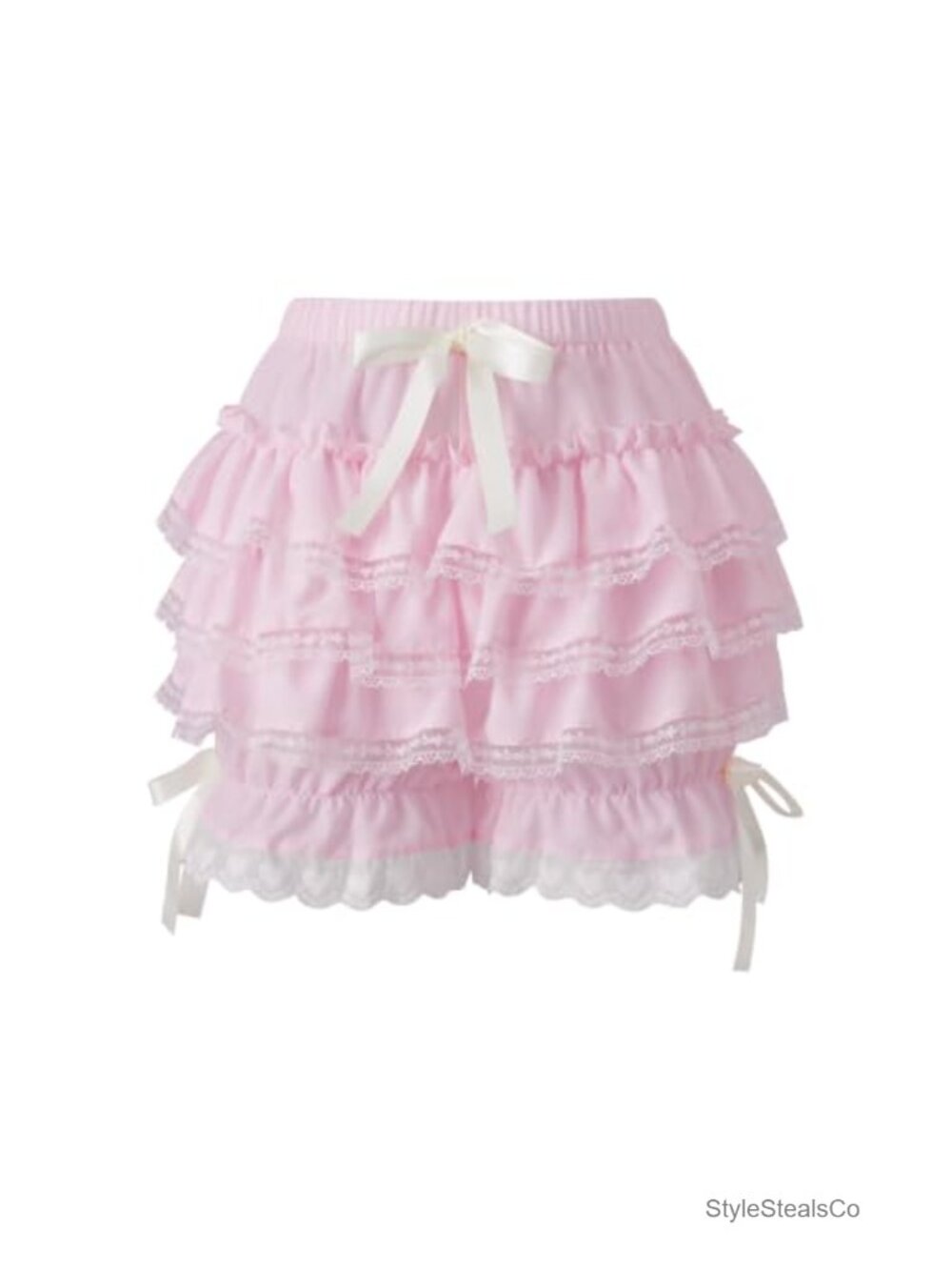 Lace Lolita Layered Bloomer Shorts Spliced Bow Ruffle Trim Sleep Bottoms